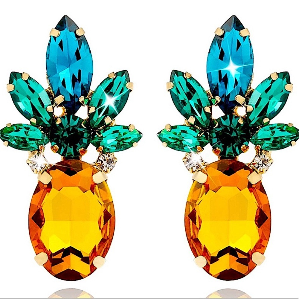 Betsey Johnson Rhinestone Crystal Pineapple Statement Earrings